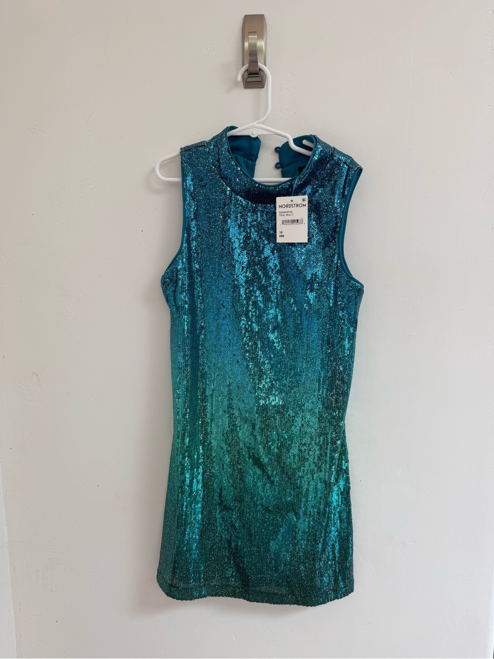 Zunie Iridescent Teal-Blue Sequin Mini Dress